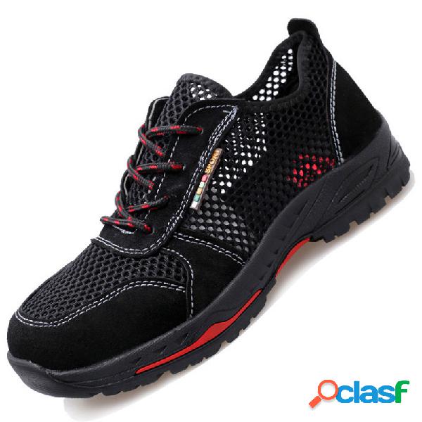 Men Fabric Mesh Confortável Respirável Toe Steel Casual