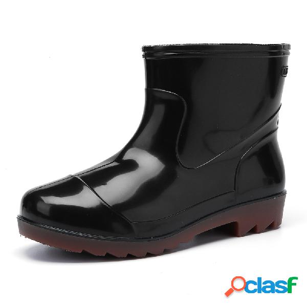 Men PVC Waterproof Slip On Pure Color Casual Boots