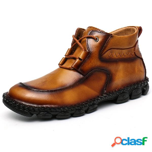Menico Homens mão costura Soft ata acima botas de couro