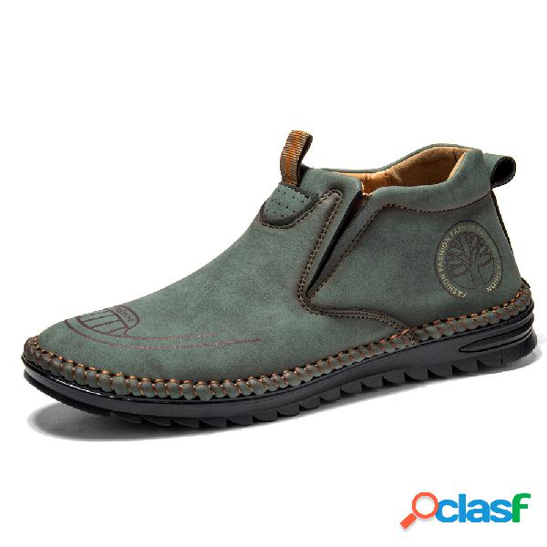 Menico Homens mão costura antiderrapante Soft únicas botas