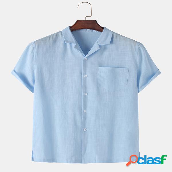 Mens 100% Algodão Sólido Casual Diário Respirável Camisa