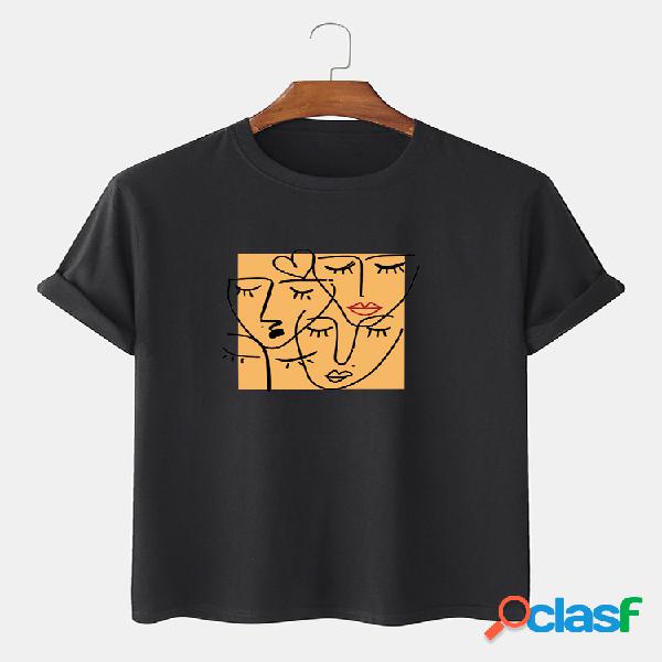 Mens Abstract Figure Print Cotton Plain Loose Light Daily