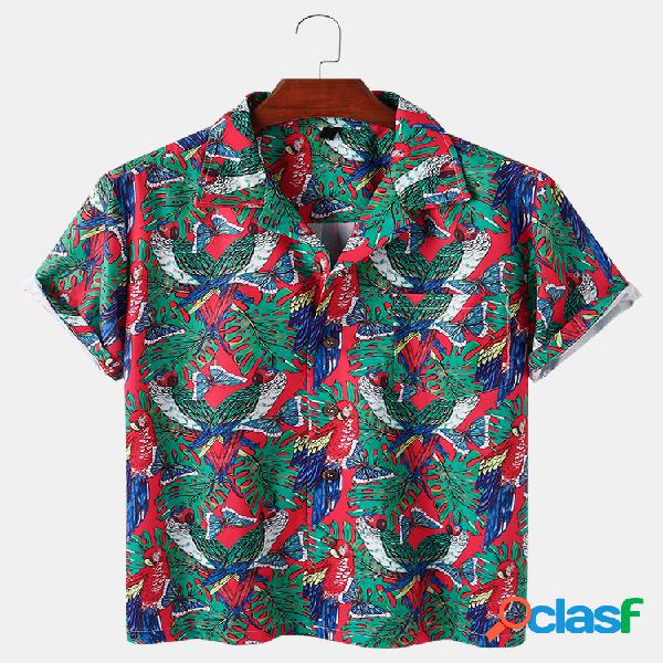 Mens Abstract Folha Print Casual Camisas de manga curta