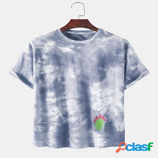 Mens Carrot Print Tie Dye Loose Casual Light O-Neck