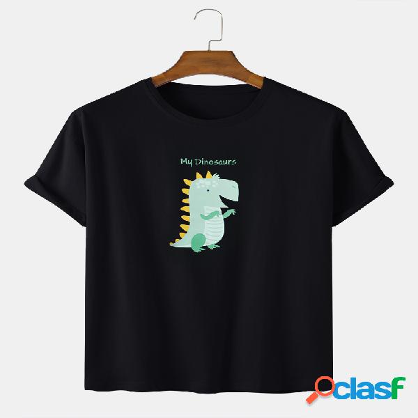 Mens Cartoon Cute Dinosaur Print Solid Color Respirável
