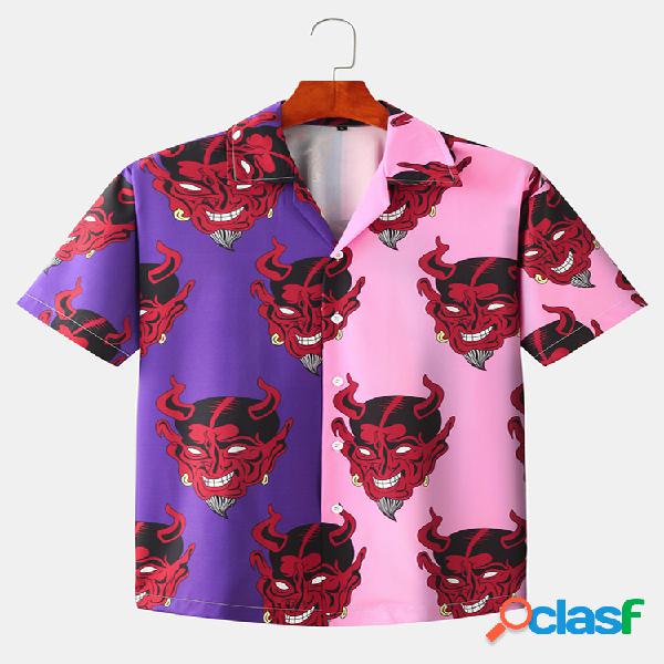 Mens Cartoon Devil Patchwork Light Casual Revere Collar