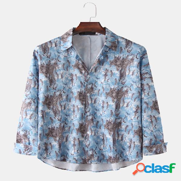 Mens Cool Abstract Print Influencer Style Camisas de manga