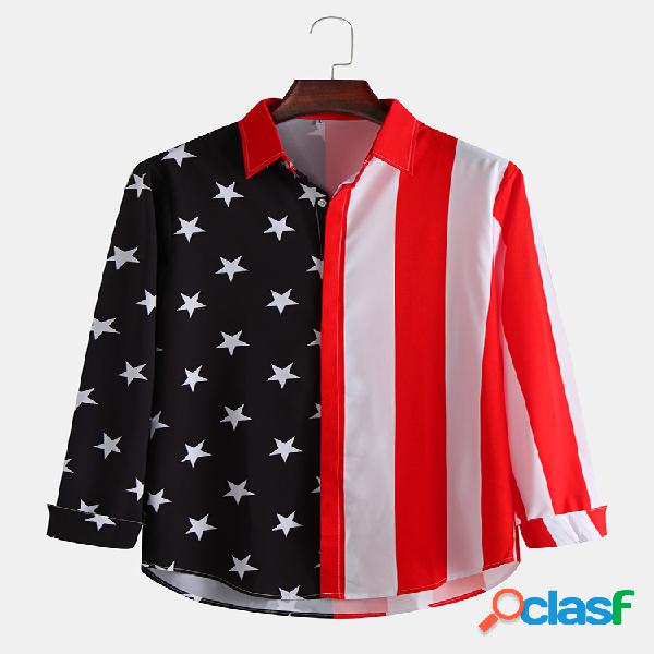 Mens Cool Flying American Flag Striped Patchwork Camisas de