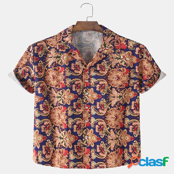 Mens Cotton Barroco Print Respirável Light Casual Camisas