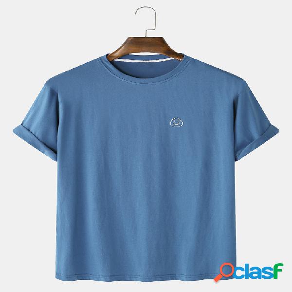 Mens Cotton Solid Color Respirável e fino Loose Round Neck