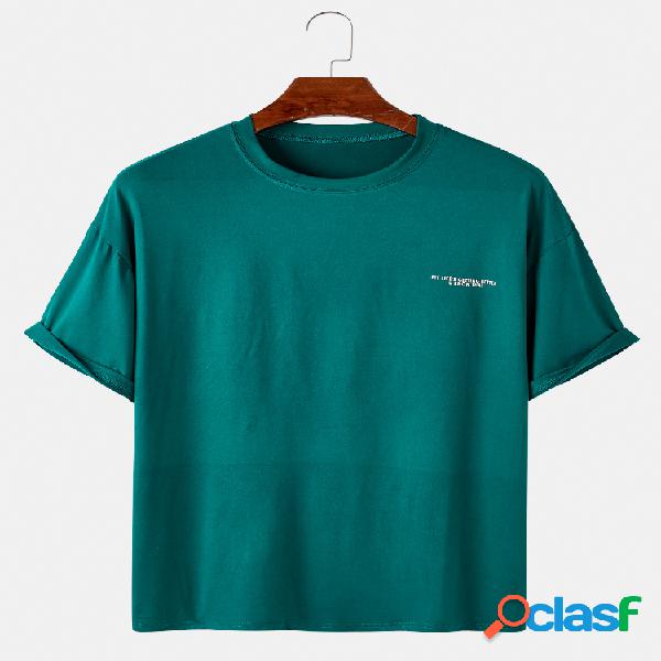 Mens Cotton Solid Color Slogan Print Loose Casual Thin