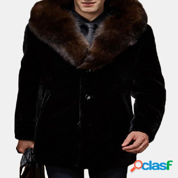 Mens Faux Fur Médio-longo Trench Coat Inverno Espessamento