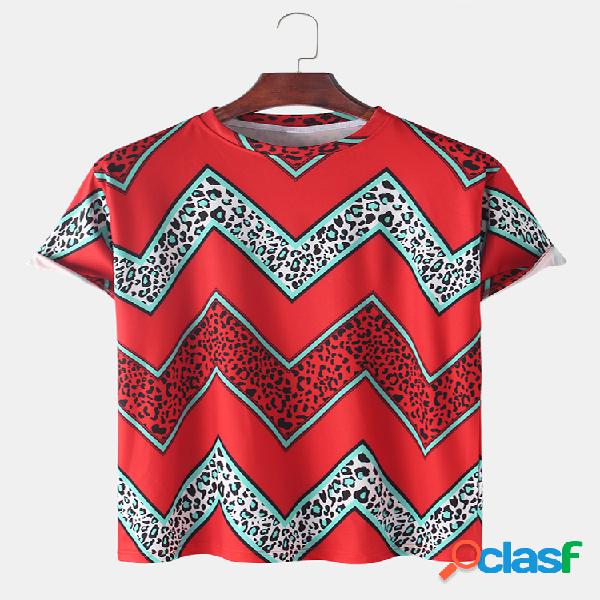 Mens Leopard Chevron Print Loose Casual Light O-Neck