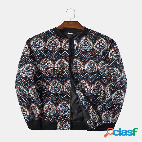 Mens Moda Outono Casual Estilo Nacional Impresso Manga Longa