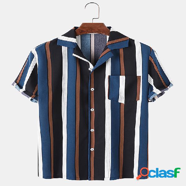 Mens Multi-Color Stripes Print Casual Loose Thin Thin