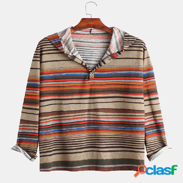 Mens Outono Casual Estilo Nacional Colorblock Stripe Moletom