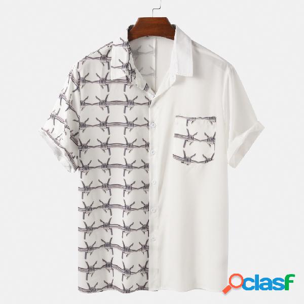 Mens Patchwork & Padrão Print Loose Casual Designer Camisas