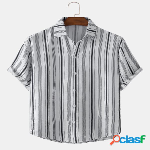 Mens Striped Print Casual Camisas de manga curta