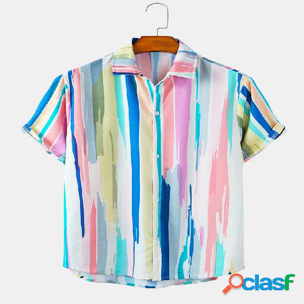 Mens Striped Printed Gradient Light Casual Camisas de manga