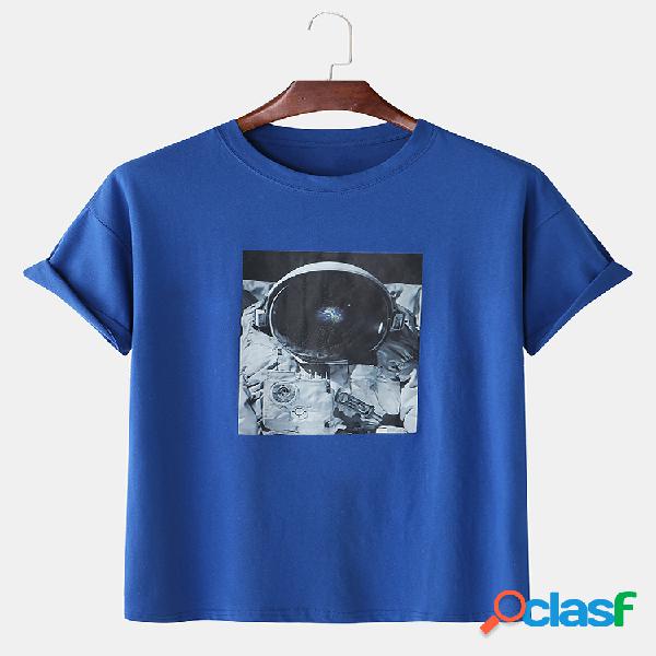 Mens T do gráfico do astronauta do algodão Impresso
