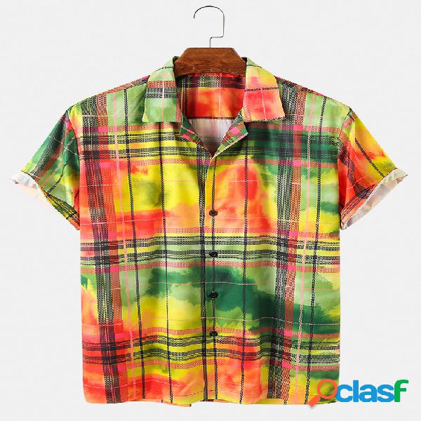 Mens Tie Dye & Plaid Print Designer Casual Light Camisas de