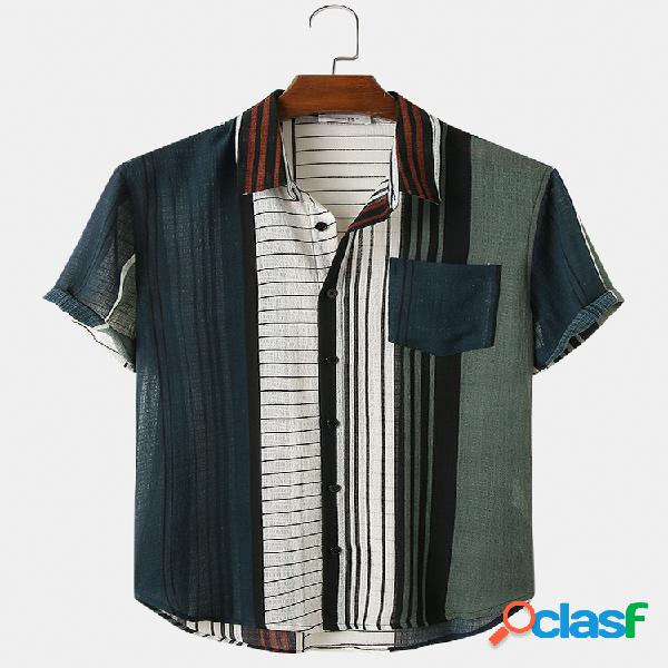 Mens Vintage Style Stripes Print Light Casual Camisas de