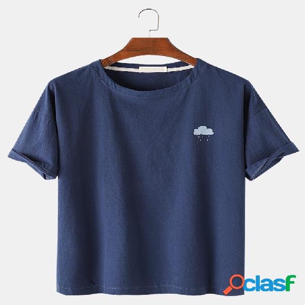 Mens Weather Padrão Imprimir Solid Color Loose Casual Round