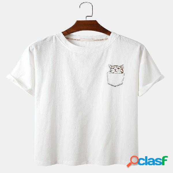 Mens dos desenhos animados gato cor sólida solta luz casual