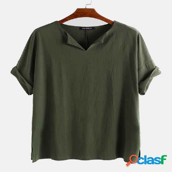 Mens estilo medieval casual decote em v mid-long camisetas