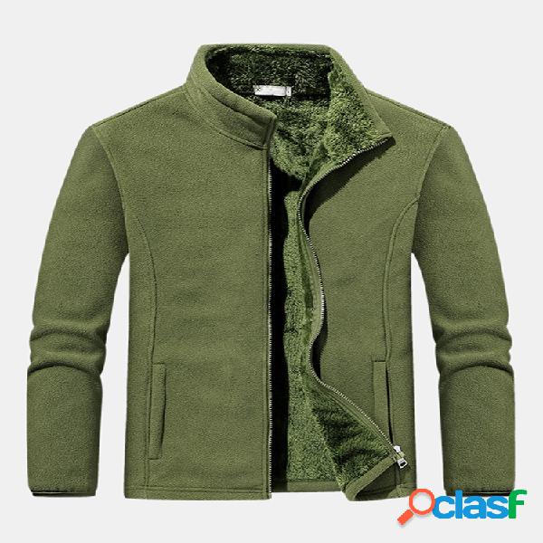 Mens inverno velo forrado quente manga comprida gola