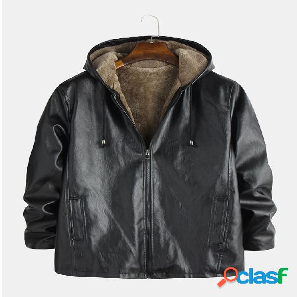 Mens jaquetas de couro da motocicleta forrado quente