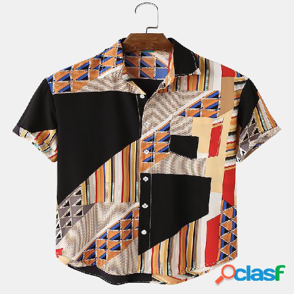 Mens projetado Colorblock Stripe Print Casual Camisa
