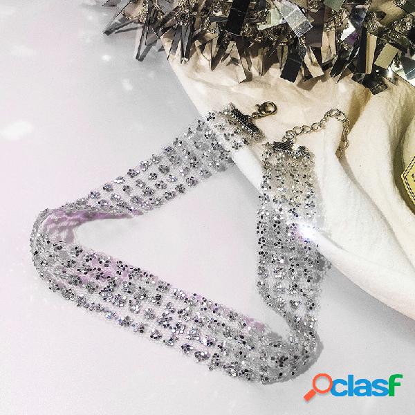 Moda Colar Gargantilha Grenadine Mental Paillette Clavicalis