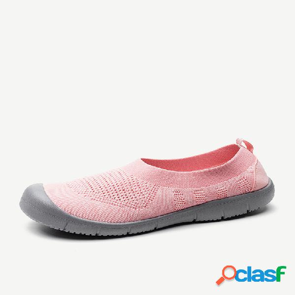 Mulheres Andando Plana Toe Respirável Mesh Slip On Casual