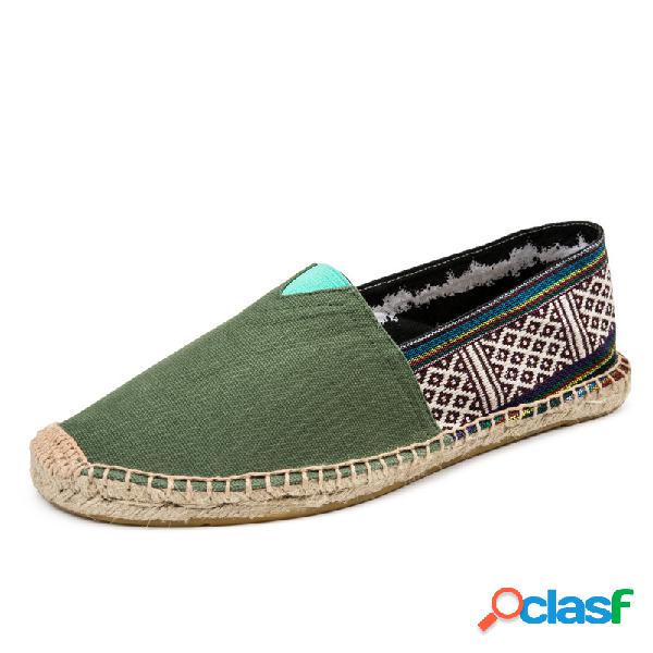 Mulheres Canvas Splicing Alpercatas Slip On Casual Planos