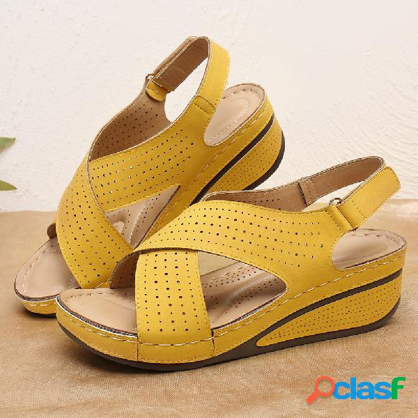 Mulheres Casual Peep Toe Hollow Cross Soft Sola Gancho