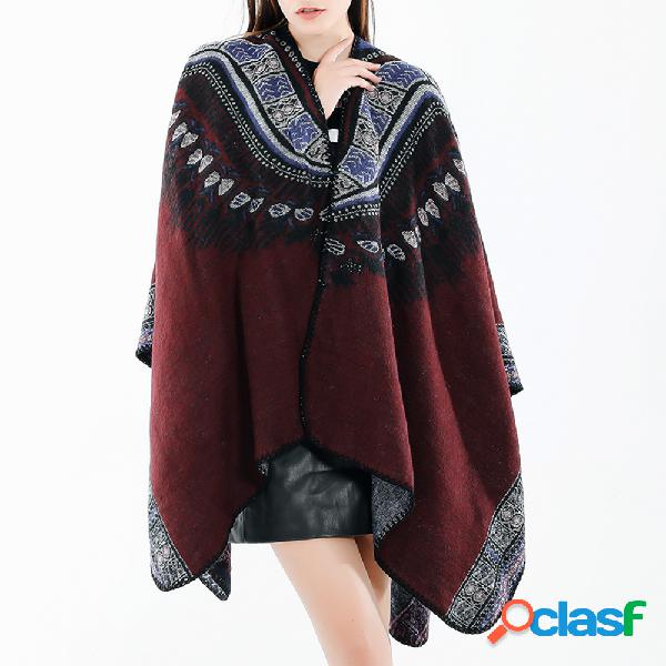 Mulheres Estilo Étnico Do Vintage de Lã Mistura Cachecol