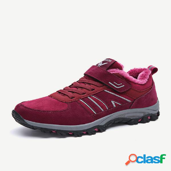 Mulheres Inverno Quente Plush Forrado Gancho Loop Camurça