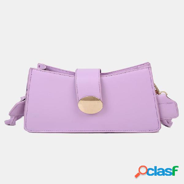 Mulheres PU Sólido Botões Ombro Bolsa Crossbody Bolsa