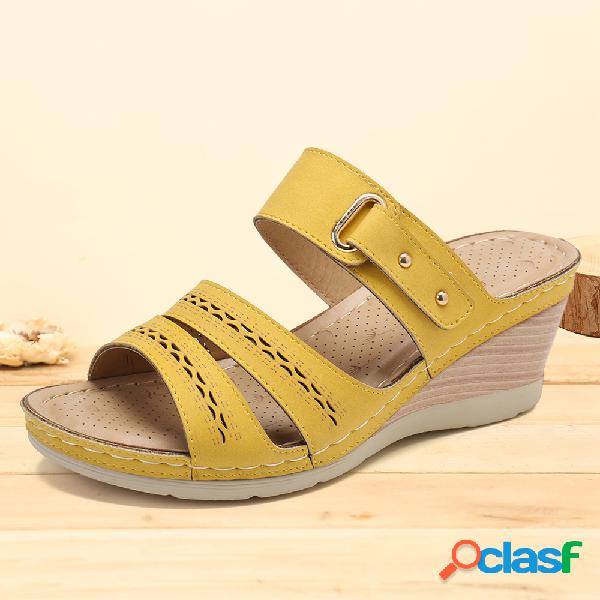 Mulheres casual peep toe respirável oco ajustável Gancho