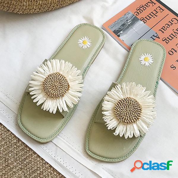 Mulheres flor casual chinelos toe slide