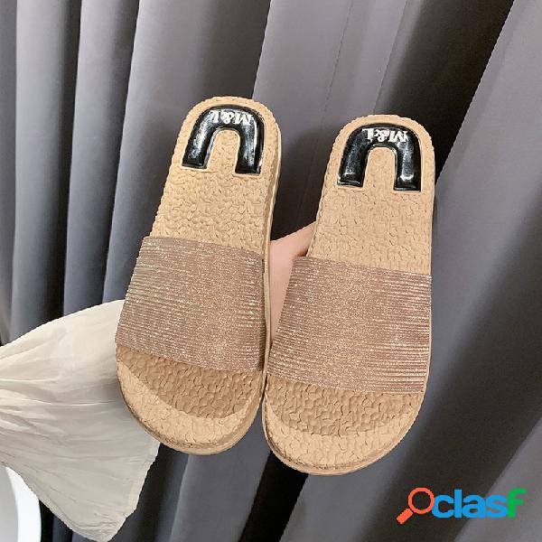 Mulheres lantejoulas decoração confortável Soft chinelos