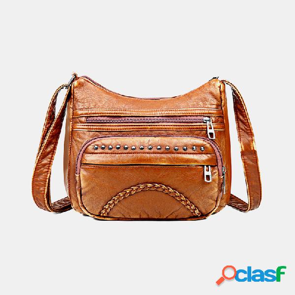 Mulheres rebite multi-bolso de meia-idade vintage crossbody