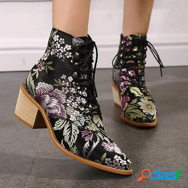 Plus Tamanho Moda feminina Dedo Apontado Flores Bordado