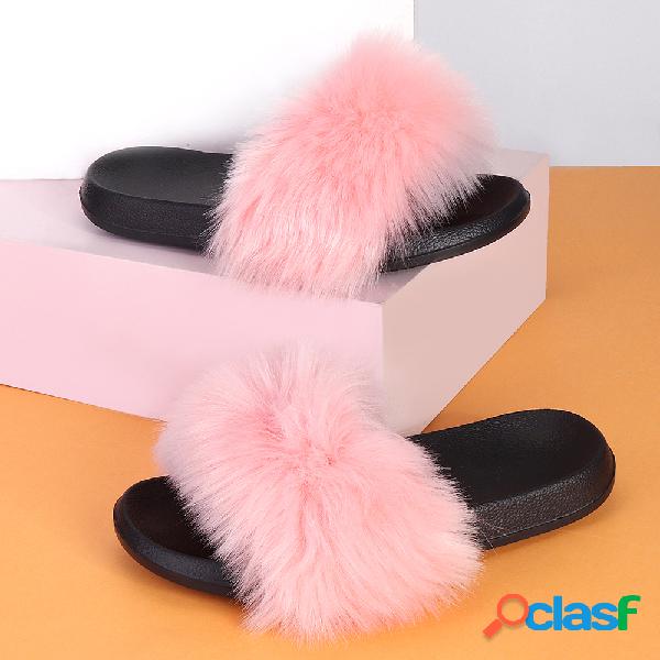 Plus Tamanho Mulheres Plush Decor Comfy Slip Sliders