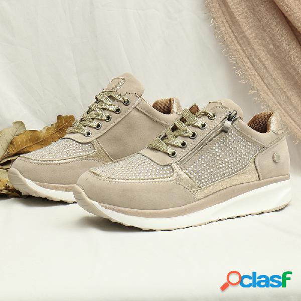 Plus Tamanho Mulheres Suede Rhinestone Decration Lace Up