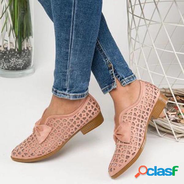 Plus Tamanho casual borboleta nó oco sapatos brancos para