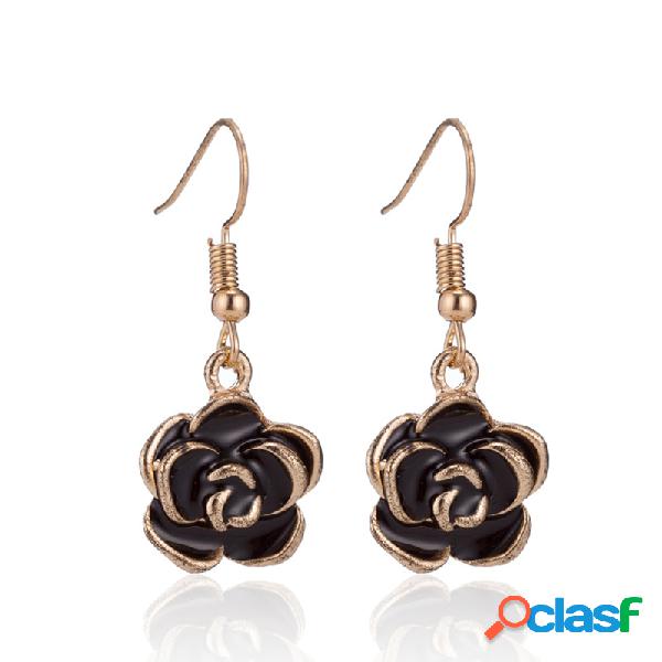 Retro Black Rose Flor Brincos Liga Mulheres Orelha Gota