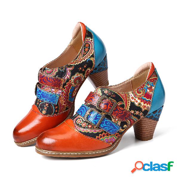 SOCOFY Retro Couro Genuíno Folkways Gancho Bombas de salto