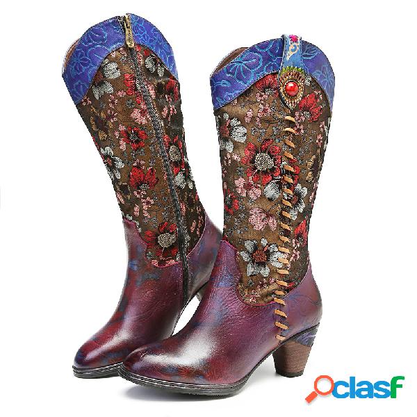 SOCOFY Retro Sun Flower Handmade Couro Genuíno Costura Mid